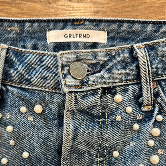 GRLFRND Blue Denim Skirt with Pearl Embellishments Size 26 - Picture 2 of 8